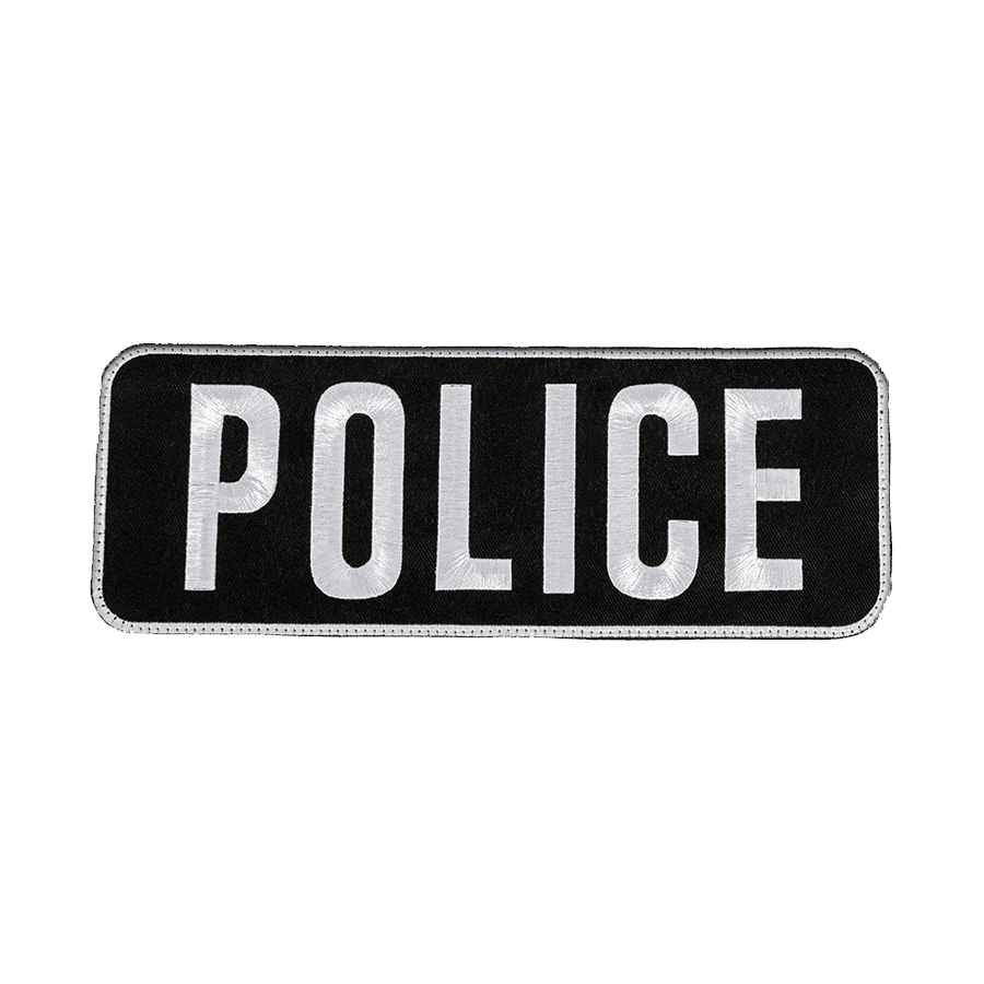 "POLICE" Large Embroidered Name Plate, Black & White